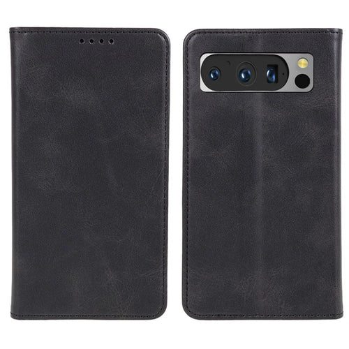 For Google Pixel 8 Pro Strong Magnetic Phone Case PU Leather Stand Case Calf Texture Wallet Cover - Black - 1