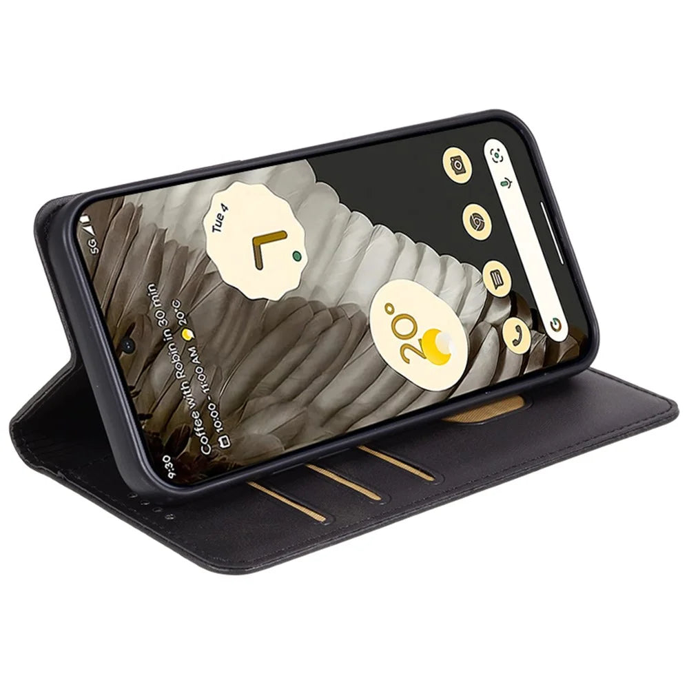 For Google Pixel 8 Pro Strong Magnetic Phone Case PU Leather Stand Case Calf Texture Wallet Cover - Black - 2
