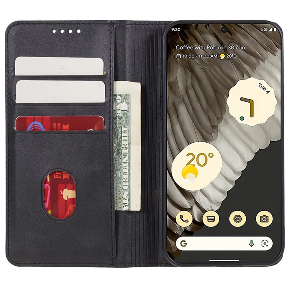 For Google Pixel 8 Pro Strong Magnetic Phone Case PU Leather Stand Case Calf Texture Wallet Cover - Black - 3