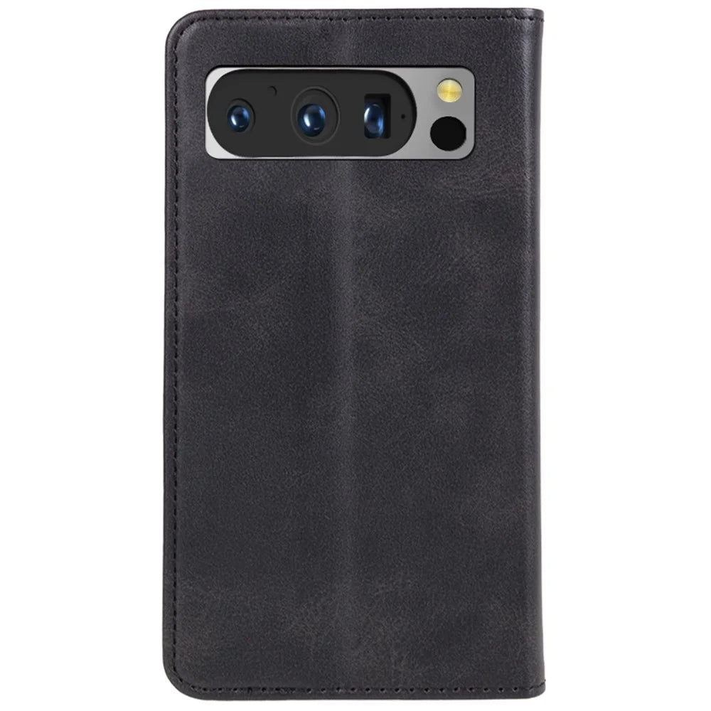 For Google Pixel 8 Pro Strong Magnetic Phone Case PU Leather Stand Case Calf Texture Wallet Cover - Black - 7