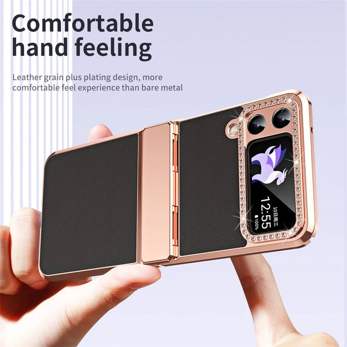 For Samsung Galaxy Z Flip4 5G Hinge Protection Phone Case PU Leather+PC Electroplating Cover - Black - 2