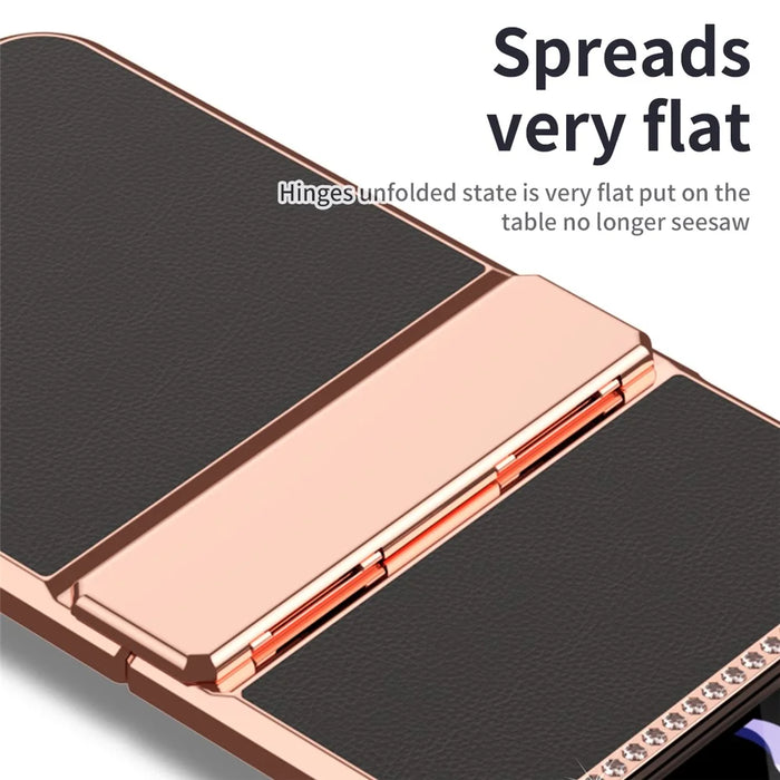 For Samsung Galaxy Z Flip4 5G Hinge Protection Phone Case PU Leather+PC Electroplating Cover - Black - 6