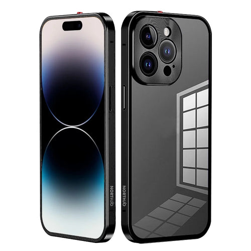 NORTHJO For iPhone 14 Pro Safety Lock Phone Case Aluminum Alloy Frame+Tempered Glass Double Sided Protection Cover - Black - 1