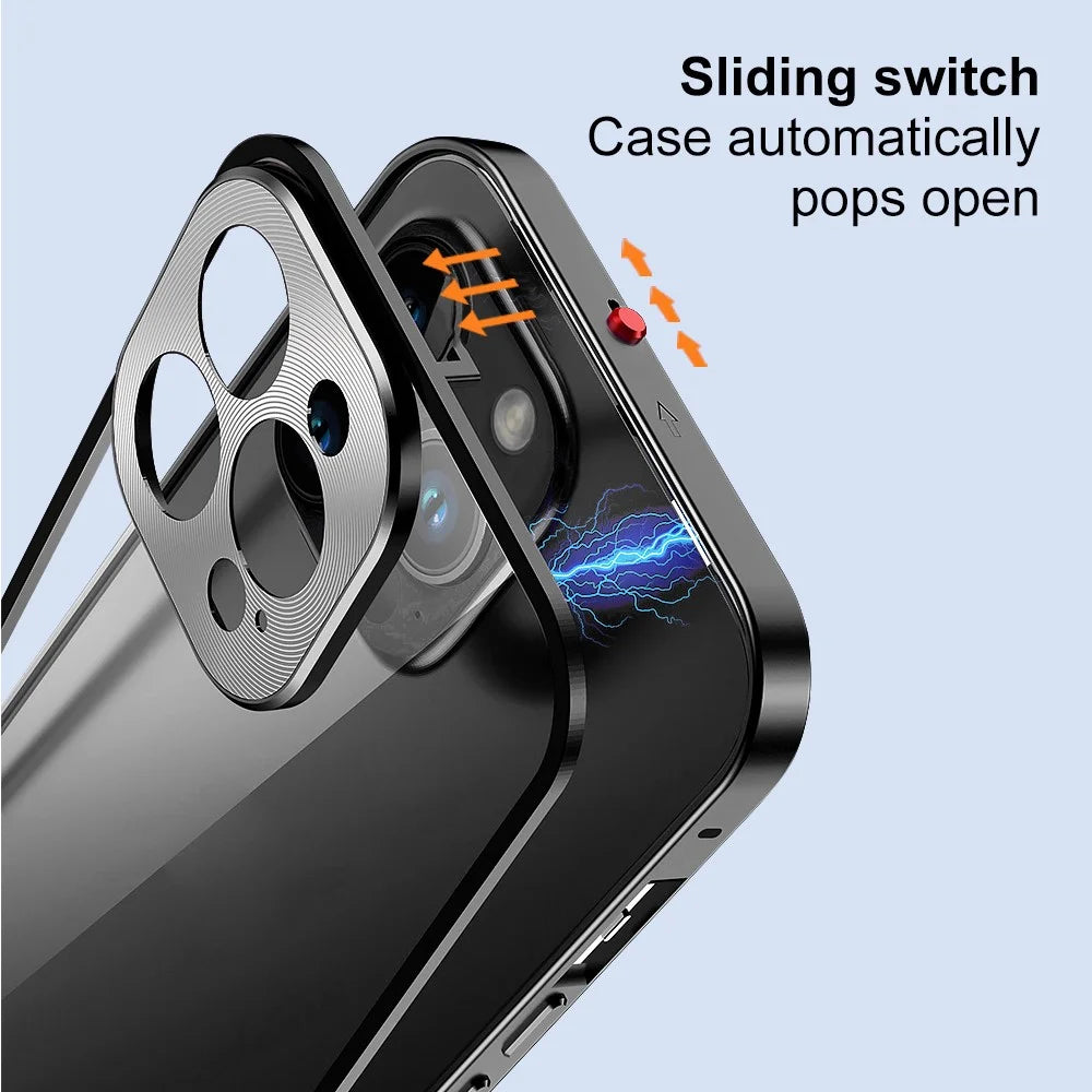 NORTHJO For iPhone 14 Pro Safety Lock Phone Case Aluminum Alloy Frame+Tempered Glass Double Sided Protection Cover - Black - 2