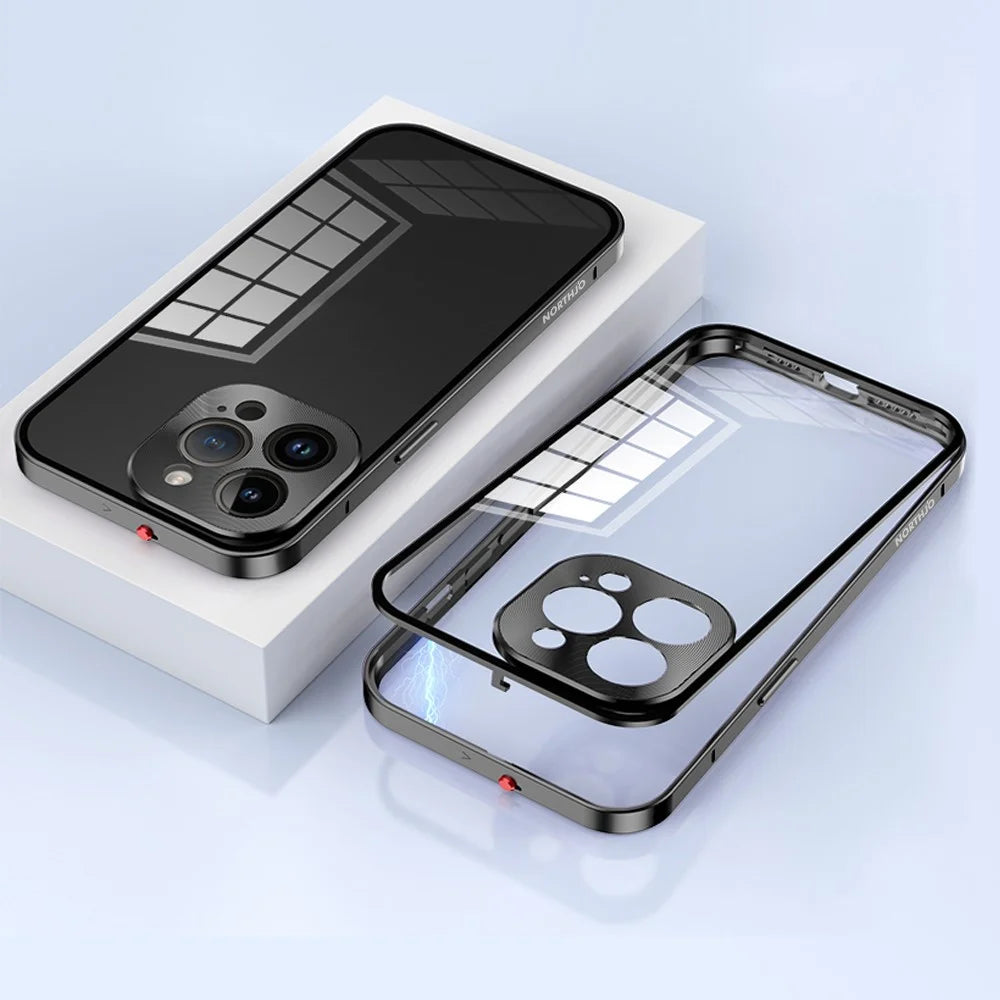 NORTHJO For iPhone 14 Pro Safety Lock Phone Case Aluminum Alloy Frame+Tempered Glass Double Sided Protection Cover - Black - 4