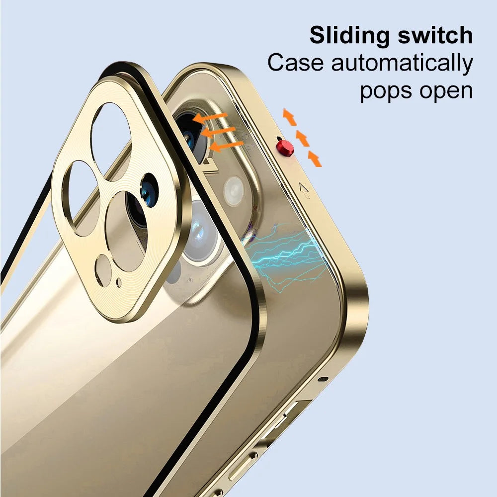 NORTHJO For iPhone 14 Pro Max Aluminum Alloy Frame+Tempered Glass Back Cover Buckle Installation Protective Phone Case - Gold - 2