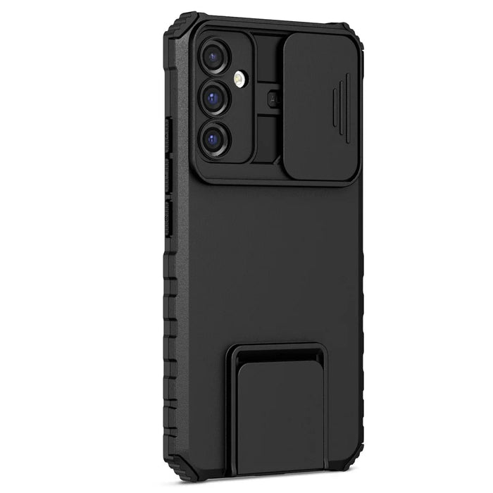 For Samsung Galaxy A34 5G Kickstand Phone Case PC + TPU Phone Protector with Slide Camera Cover - Black - 2
