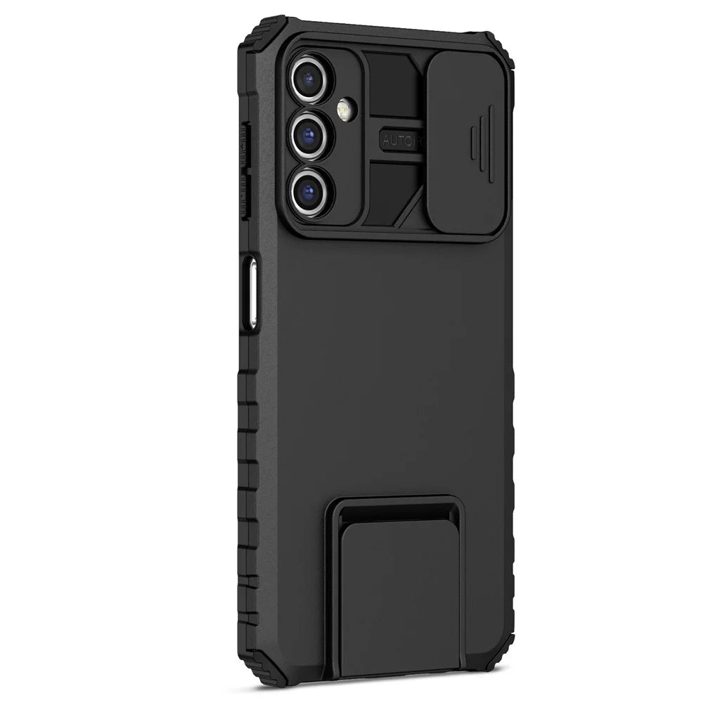 For Samsung Galaxy A14 5G / A14 4G Kickstand Phone Case Slide Camera Protection PC + TPU Cover - Black - 2