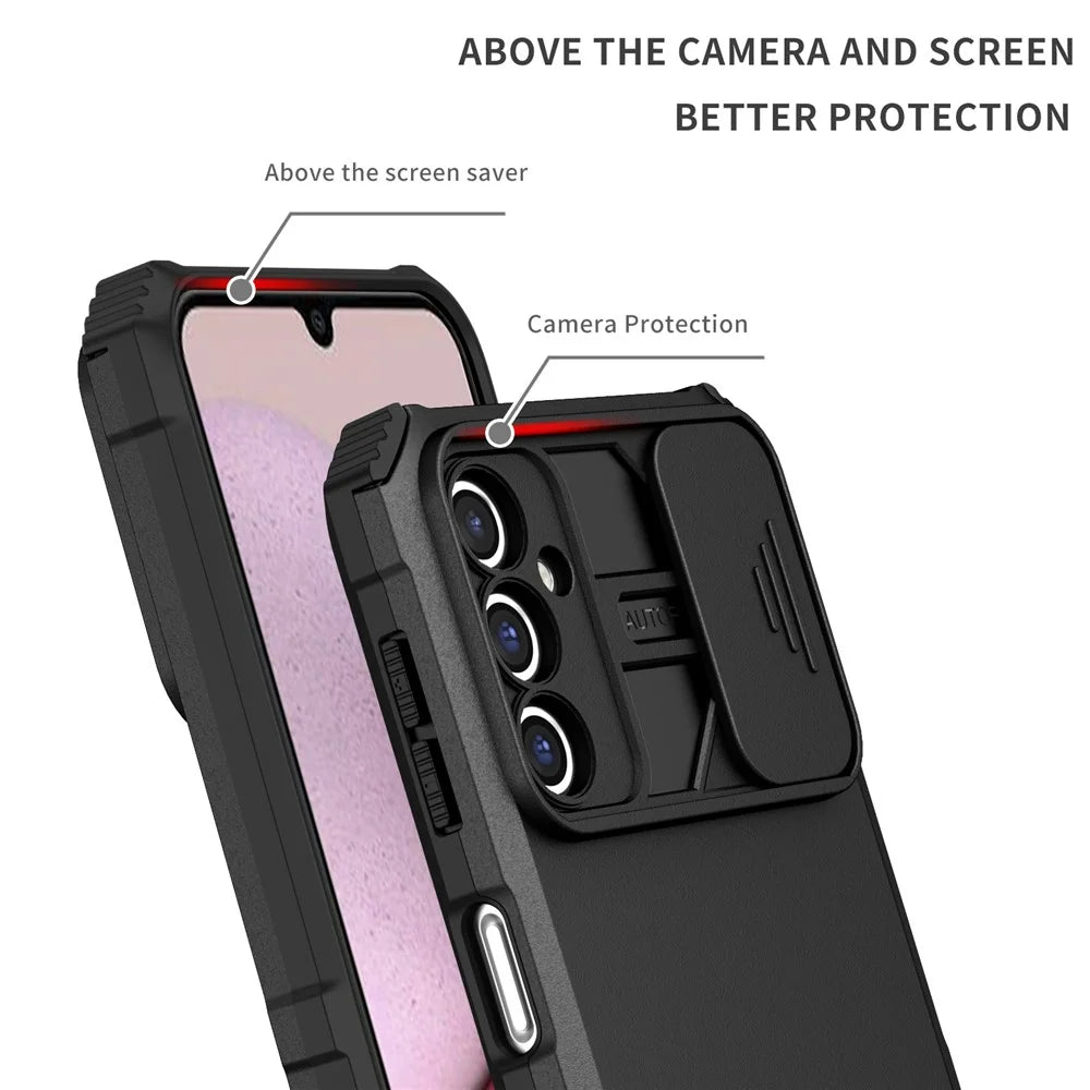 For Samsung Galaxy A14 5G / A14 4G Kickstand Phone Case Slide Camera Protection PC + TPU Cover - Black - 4