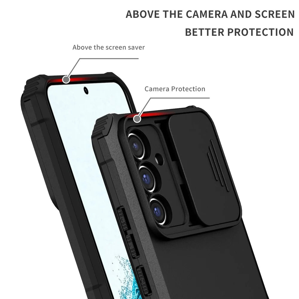 For Samsung Galaxy A54 5G Kickstand Case Anti-scratch PC + TPU Phone Protector with Slide Camera Cover - Black - 4