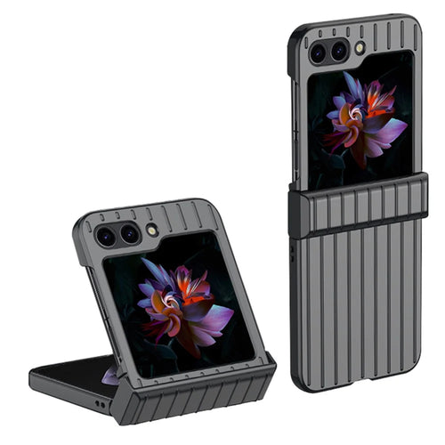For Samsung Galaxy Z Flip5 5G Shockproof Case Striped Design Phone Case Anti-Fall Hard PC Cover - Black - 1