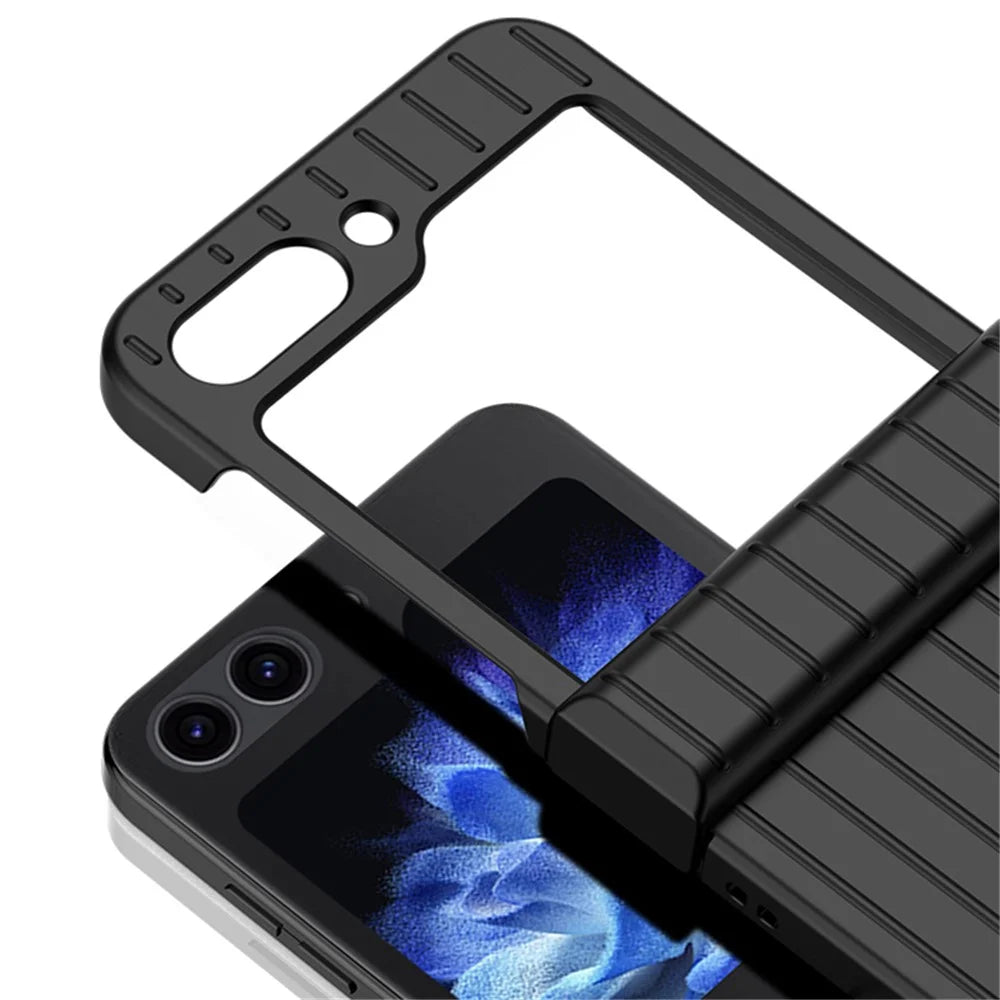 For Samsung Galaxy Z Flip5 5G Shockproof Case Striped Design Phone Case Anti-Fall Hard PC Cover - Black - 3
