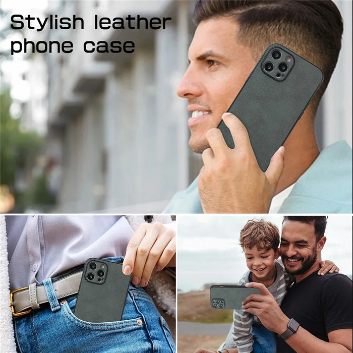 For iPhone 14 Pro Max Fall Proof Phone Cover PU Leather Coated TPU Protective Case - Green - 5