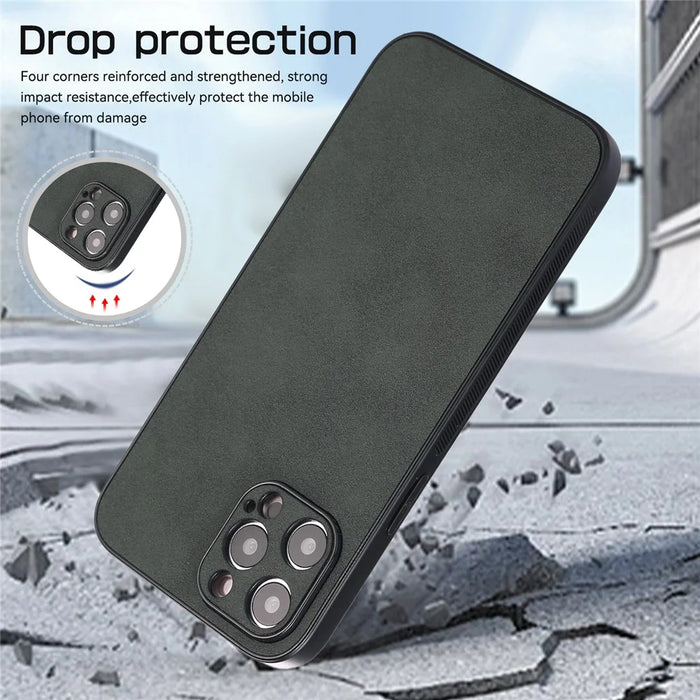 For iPhone 14 Pro Max Fall Proof Phone Cover PU Leather Coated TPU Protective Case - Green - 6