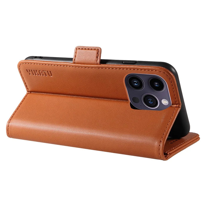 YIKATU YK-003 For iPhone 15 Pro Max PU Leather Wallet Cover Magnetic Clasp Phone  Stand Case - Brown - 4