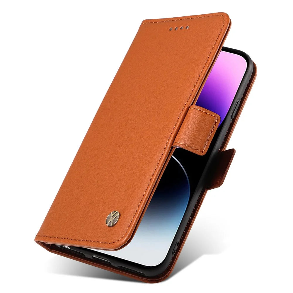 YIKATU YK-003 For iPhone 15 Pro Max PU Leather Wallet Cover Magnetic Clasp Phone  Stand Case - Brown - 6