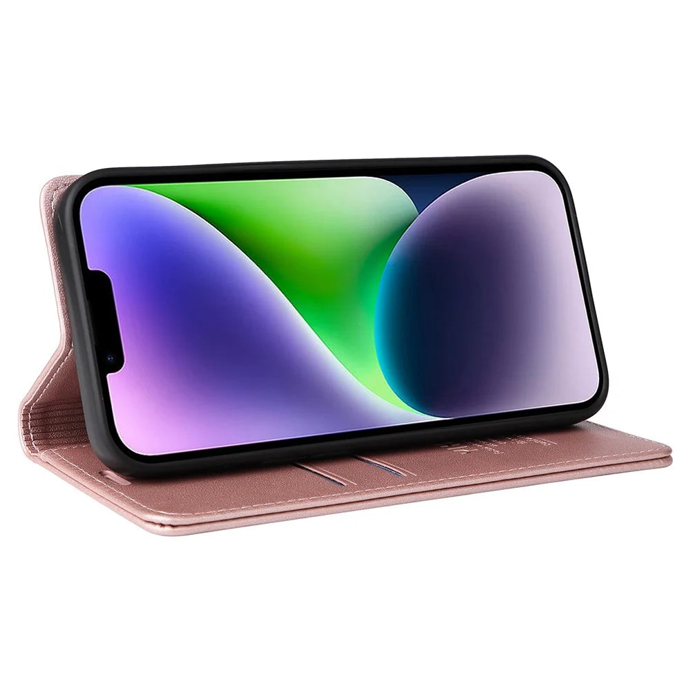 YIKATU YK-001 For iPhone 15 Plus Flip Wallet Case PU Leather Magnetic Auto-absorbed Stand Phone Cover - Rose Gold - 4