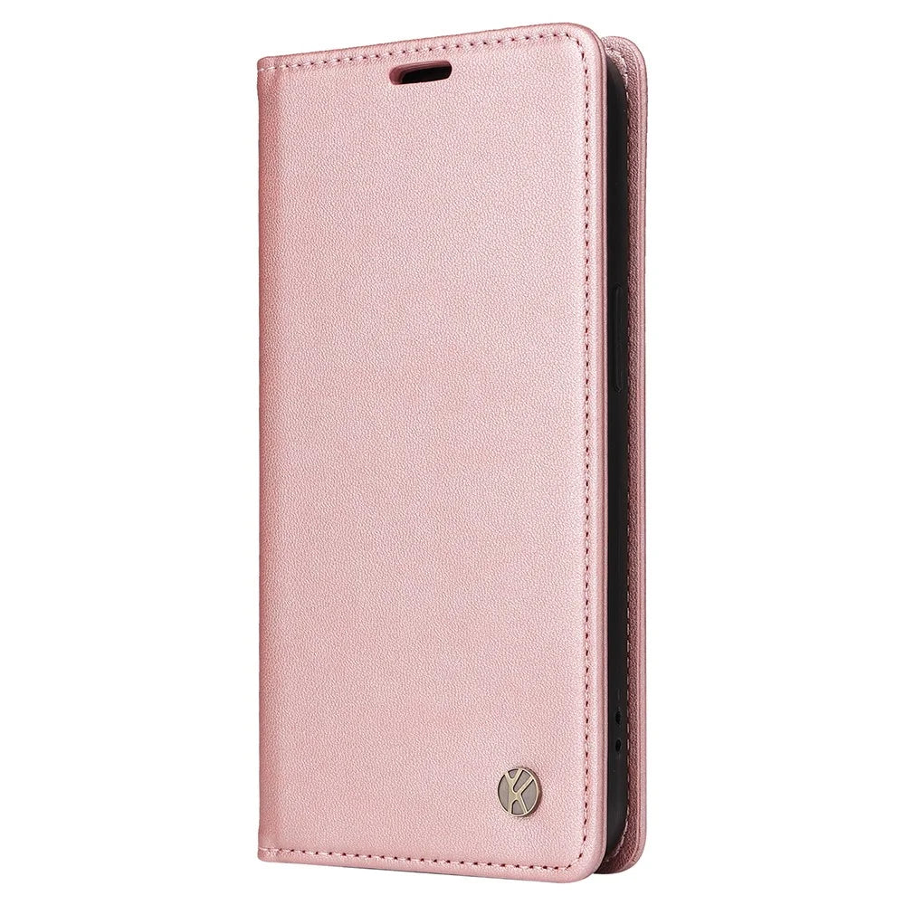 YIKATU YK-001 For iPhone 15 Plus Flip Wallet Case PU Leather Magnetic Auto-absorbed Stand Phone Cover - Rose Gold - 7
