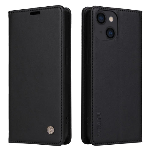 YIKATU YK-001 For iPhone 15 PU Leather Wallet Phone Case Magnetic Auto-absorbed Stand Cover - Black - 1