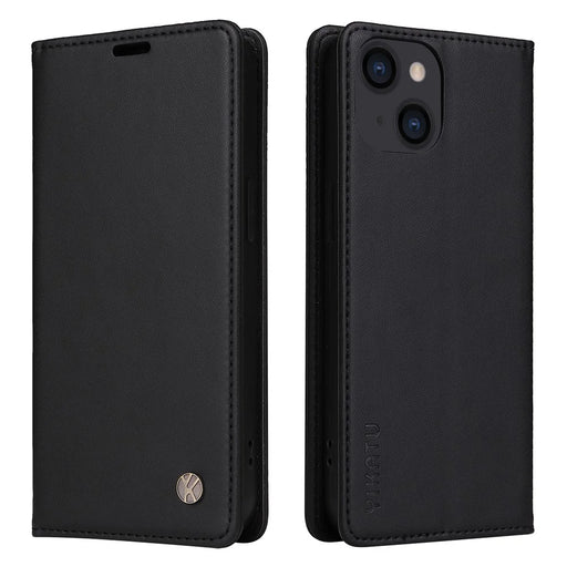 YIKATU YK-001 For iPhone 15 PU Leather Wallet Phone Case Magnetic Auto-absorbed Stand Cover - Black - 1