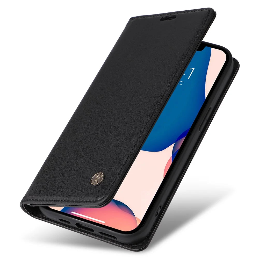 YIKATU YK-001 For iPhone 15 PU Leather Wallet Phone Case Magnetic Auto-absorbed Stand Cover - Black - 5