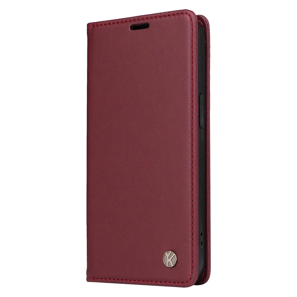 YIKATU YK-001 For iPhone 15 Pro PU Leather Wallet Phone Cover Magnetic Closing Flip Stand Case - Wine Red - 7