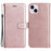 For iPhone 15 Plus Case Solid Color Leather Mobile Cover Wallet Stand with Strap - Rose Gold - 1