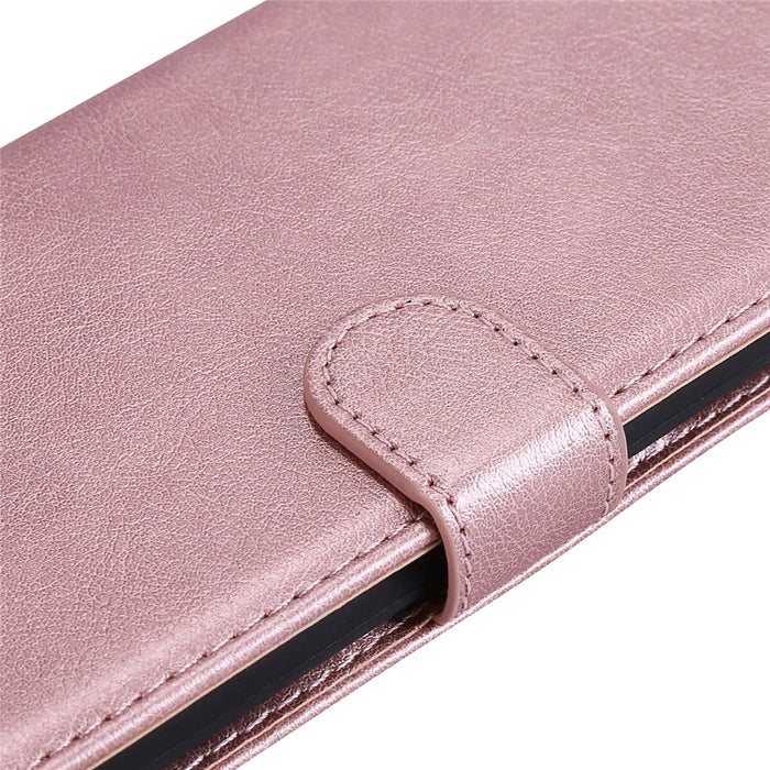 For iPhone 15 Plus Case Solid Color Leather Mobile Cover Wallet Stand with Strap - Rose Gold - 5