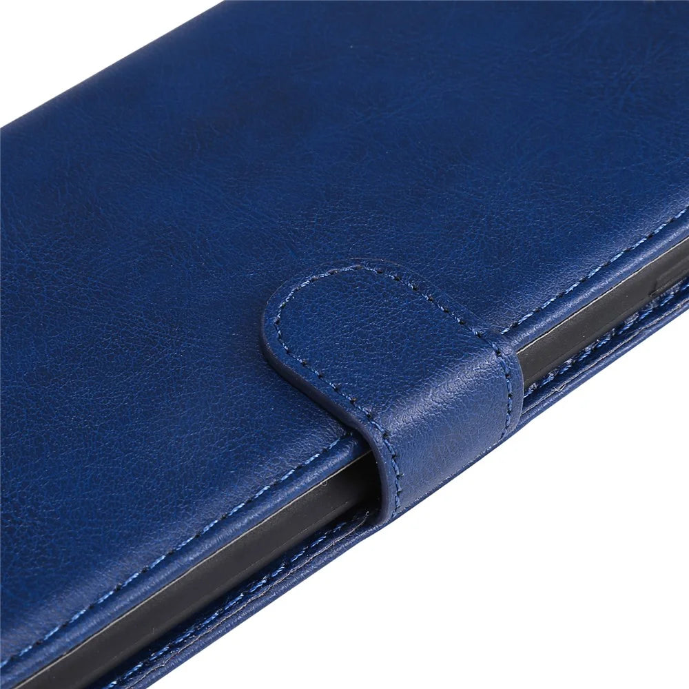 For iPhone 15 Case Solid Color Leather Mobile Cover Wallet Stand with Strap - Blue - 5