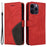 For iPhone 15 Pro Max Leather Case Wallet Stand Color Splicing Phone Cover - Red - 1