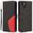 For iPhone 15 Leather Case Wallet Stand Color Splicing Phone Cover - Black - 1