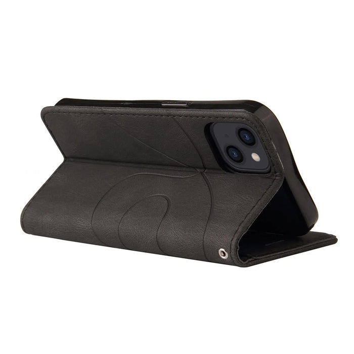 For iPhone 15 Leather Case Wallet Stand Color Splicing Phone Cover - Black - 5
