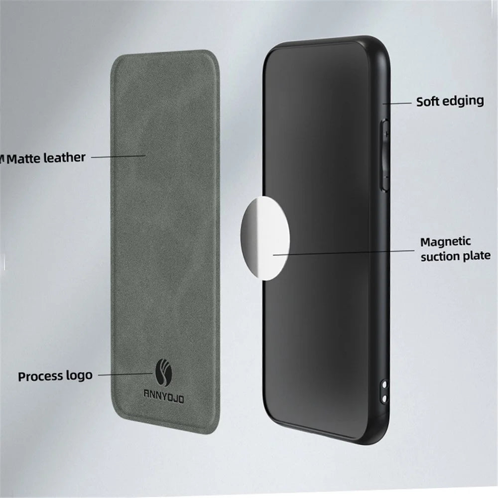 ANNYOJO For Samsung Galaxy S22 5G PU Leather+PC+TPU Phone Case Magnetic Car Mount Phone Cover - Coffee - 4