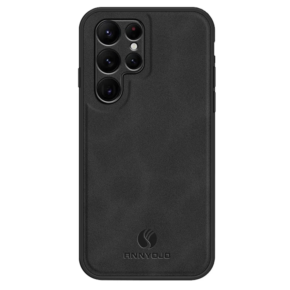ANNYOJO For Samsung Galaxy S22 Ultra 5G Magnetic Car Mount Phone Cover PU Leather+PC+TPU Case - Black - 1