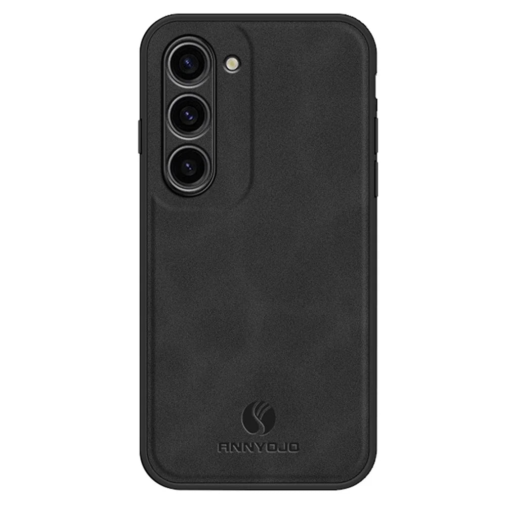 ANNYOJO For Samsung Galaxy S23 Phone Case PU Leather+PC+TPU Cover with Car Mount Metal Sheet - Black - 1