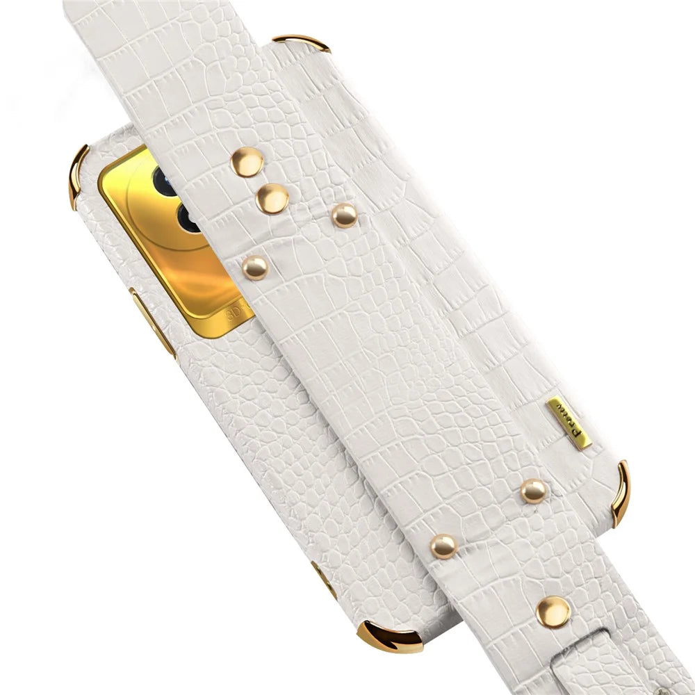 Wristband Kickstand Electroplating Case for vivo Y02 4G , PU Leather Coated TPU Phone Cover - White - 7