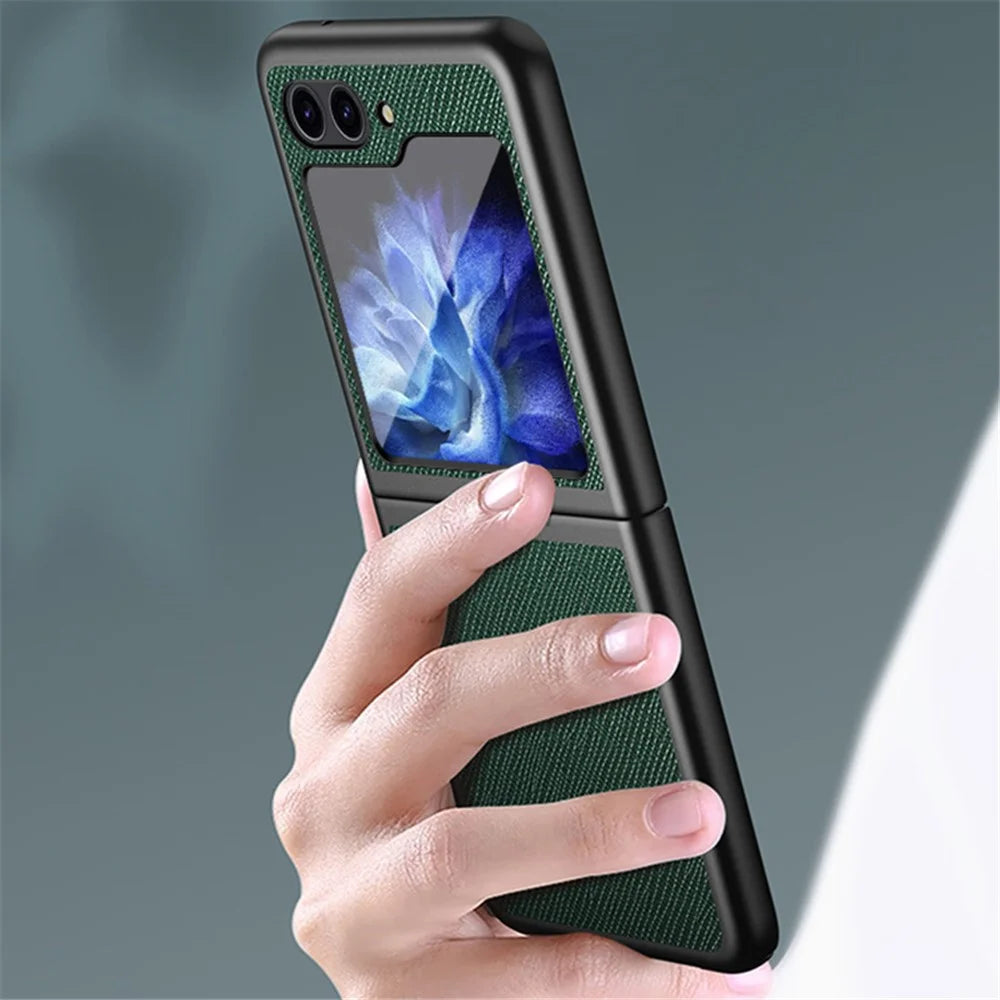 For Samsung Galaxy Z Flip5 5G Cross Texture Phone Case Rubberized PU Leather Hard PC Phone Cover - Black - 4
