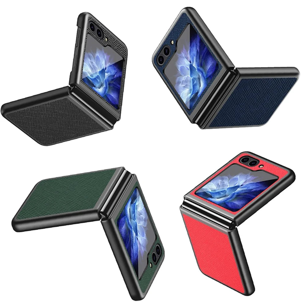 For Samsung Galaxy Z Flip5 5G Cross Texture Phone Case Rubberized PU Leather Hard PC Phone Cover - Black - 7