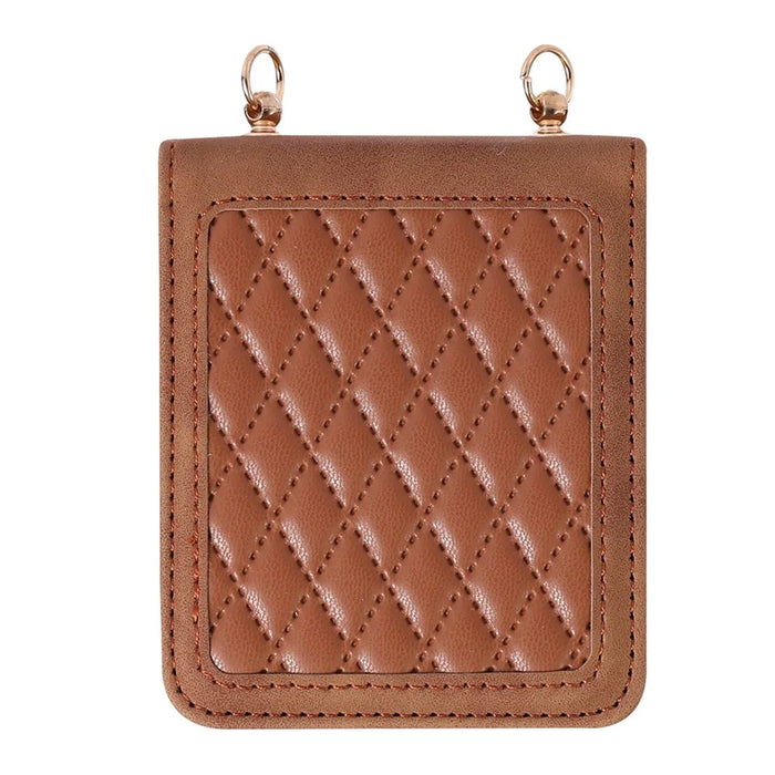 Grid Imprinted PU Leather PC Case for Samsung Galaxy Z Flip5 5G Protective Phone Shell with Shoulder Strap - Brown - 4