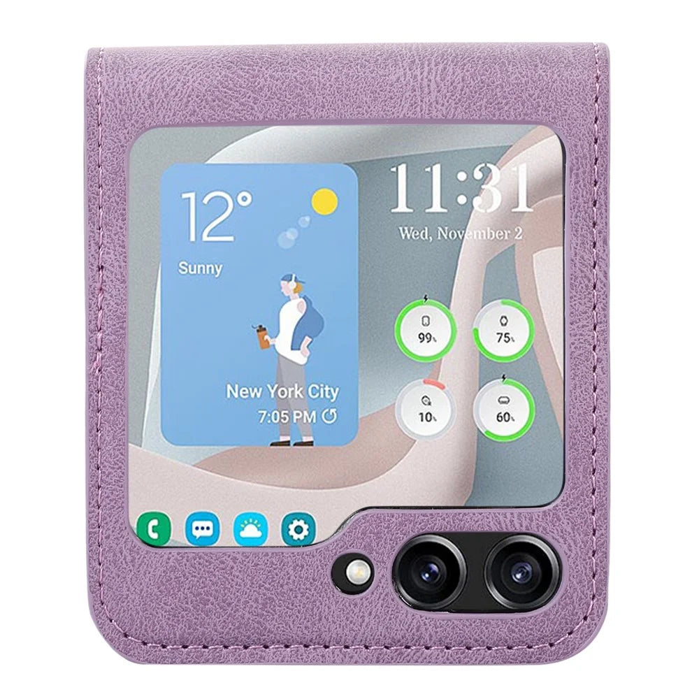 For Samsung Galaxy Z Flip5 5G Card Slot Phone Case Shockproof PU Leather PC Phone Cover - Purple - 2