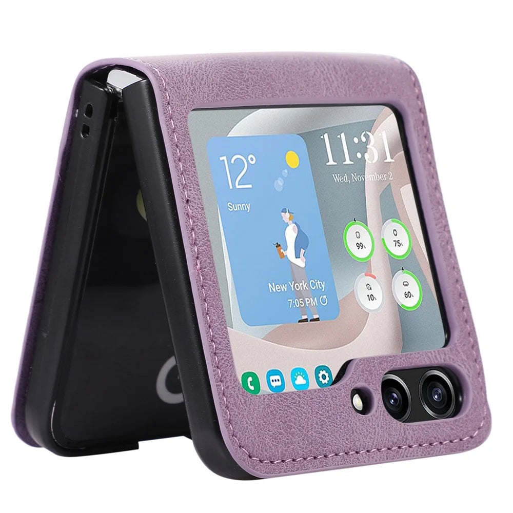 For Samsung Galaxy Z Flip5 5G Card Slot Phone Case Shockproof PU Leather PC Phone Cover - Purple - 3