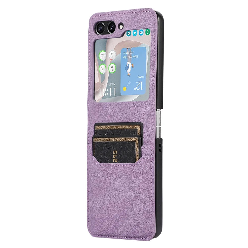 For Samsung Galaxy Z Flip5 5G Card Slot Phone Case Shockproof PU Leather PC Phone Cover - Purple - 4