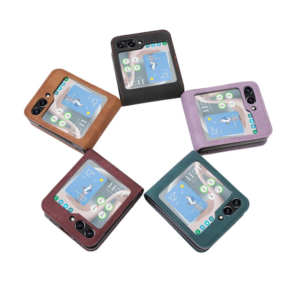 For Samsung Galaxy Z Flip5 5G Card Slot Phone Case Shockproof PU Leather PC Phone Cover - Purple - 6