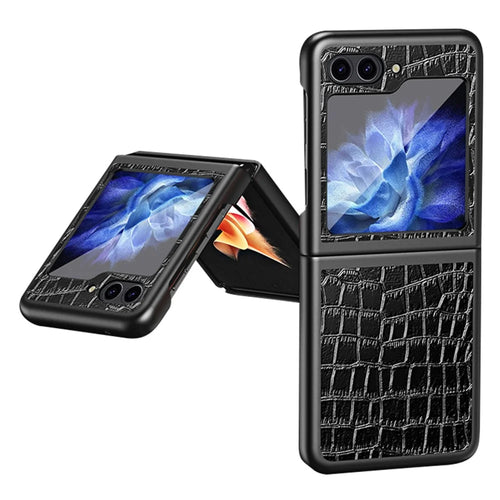 Crocodile Texture Phone Case for Samsung Galaxy Z Flip5 5G PU Leather Hard PC Phone Shell - Black - 1