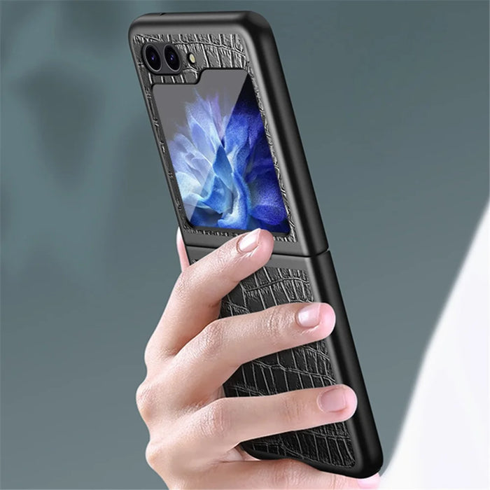 Crocodile Texture Phone Case for Samsung Galaxy Z Flip5 5G PU Leather Hard PC Phone Shell - Black - 3