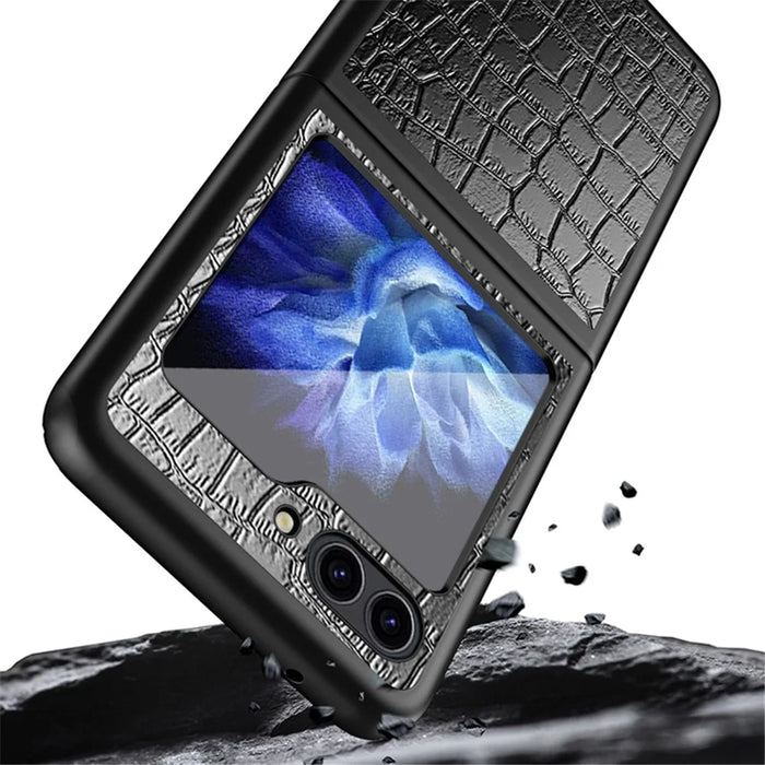 Crocodile Texture Phone Case for Samsung Galaxy Z Flip5 5G PU Leather Hard PC Phone Shell - Black - 4