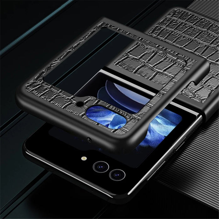 Crocodile Texture Phone Case for Samsung Galaxy Z Flip5 5G PU Leather Hard PC Phone Shell - Black - 5