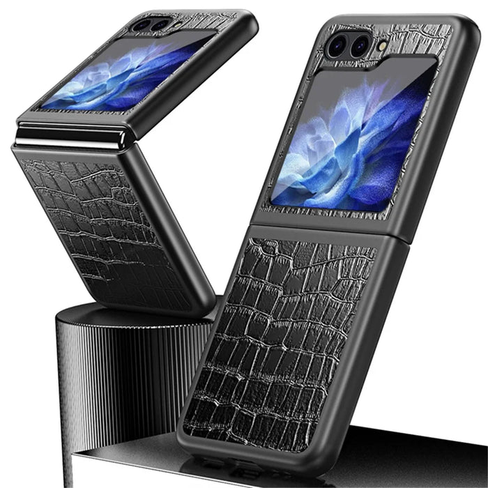 Crocodile Texture Phone Case for Samsung Galaxy Z Flip5 5G PU Leather Hard PC Phone Shell - Black - 6
