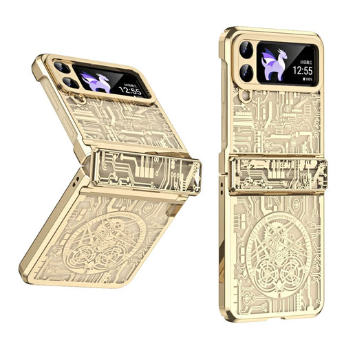 Mechanical Legend Series for Samsung Galaxy Z Flip4 5G Protective Phone Case Hard PC Electroplating Cover - Champagne Gold - 1