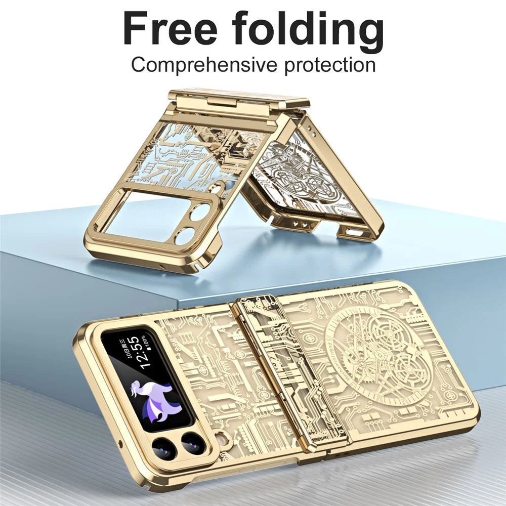 Mechanical Legend Series for Samsung Galaxy Z Flip4 5G Protective Phone Case Hard PC Electroplating Cover - Champagne Gold - 2
